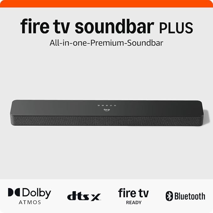 Amazon Fire TV-Soundbar Plus | 3.1-Kanal-Sound, All-in-one-Design, Dolby Atmos, DTS:X, auch ideal für Dialoge geeignet | 2024